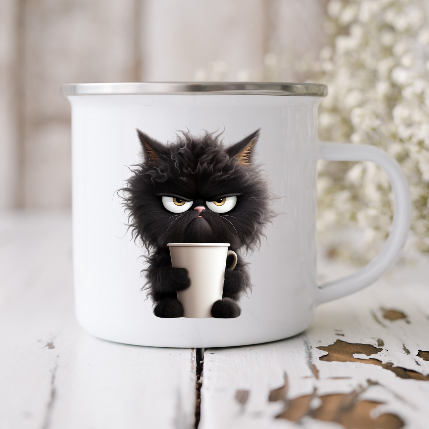 Emaille-Tasse "Grumpy Cat"